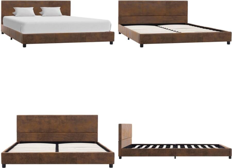 VidaXL Bedframe kunstsuède bruin 120x200 cm Bedframe Bedframes Bed Bedden
