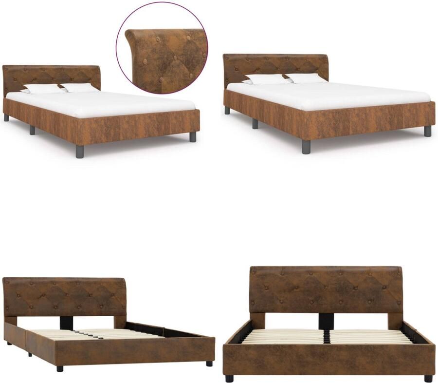 VidaXL Bedframe kunstsuède bruin 120x200 cm Bedframe Bedframes Bed Bedden