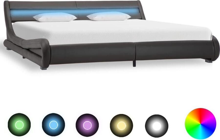 VidaXL Bedframe LED 180x200 cm Grijs Kunstleer Kunstleder Bed Modern Bedframe Tweepersoons Bed Boxspring Bed Led Verlichting Bed Slaapkamersdecor - Foto 2