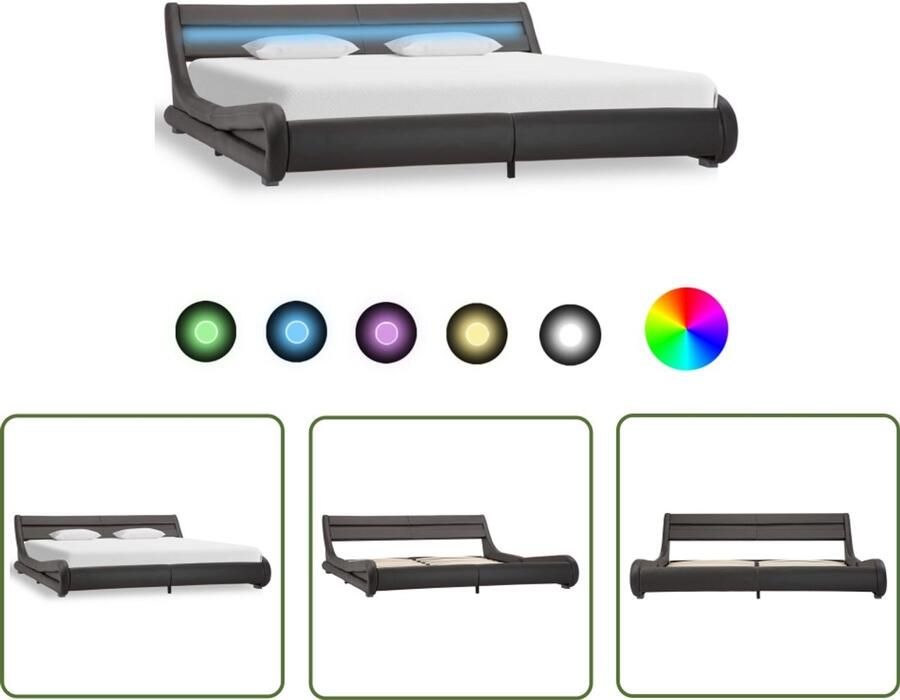 VidaXL Bedframe LED 180x200 cm Grijs Kunstleer Kunstleder Bed Modern Bedframe Tweepersoons Bed Boxspring Bed Led Verlichting Bed Slaapkamersdecor