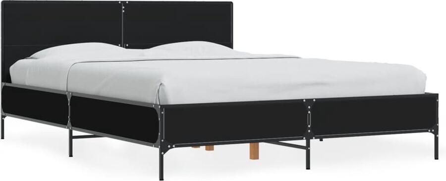 VidaXL -Bedframe-LED-bewerkt-hout-metaal-zwart-140x190-cm