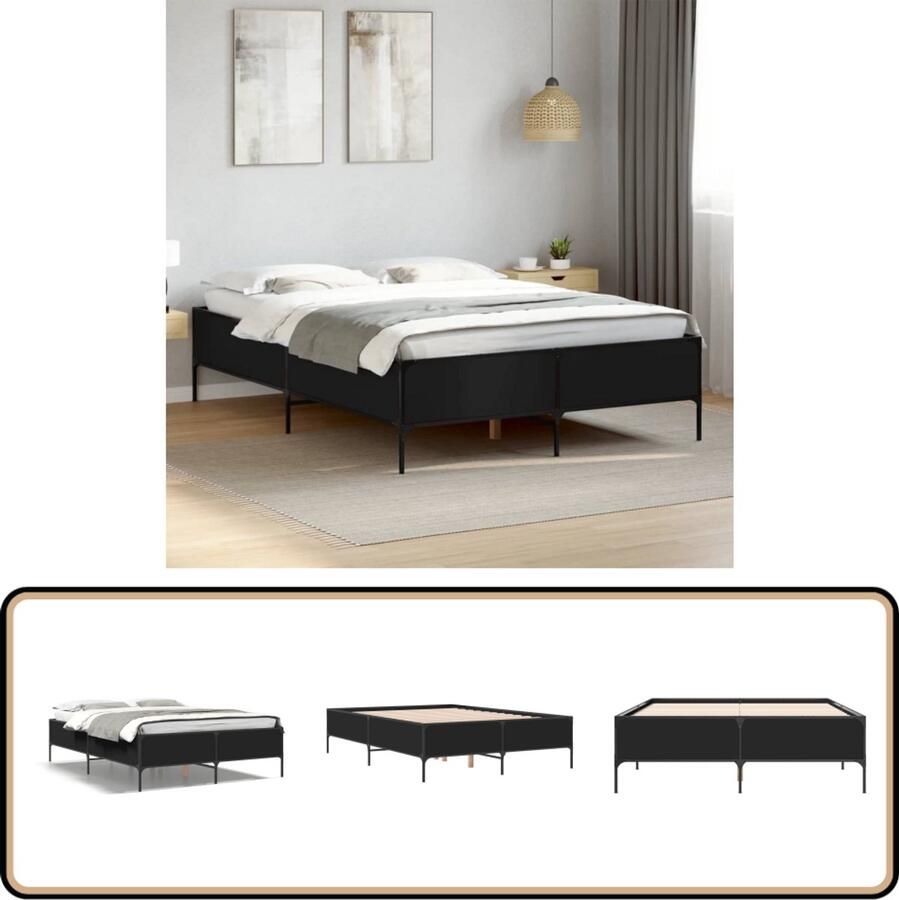 VidaXL Bedframe LED bewerkt hout metaal zwart 140x190 cm