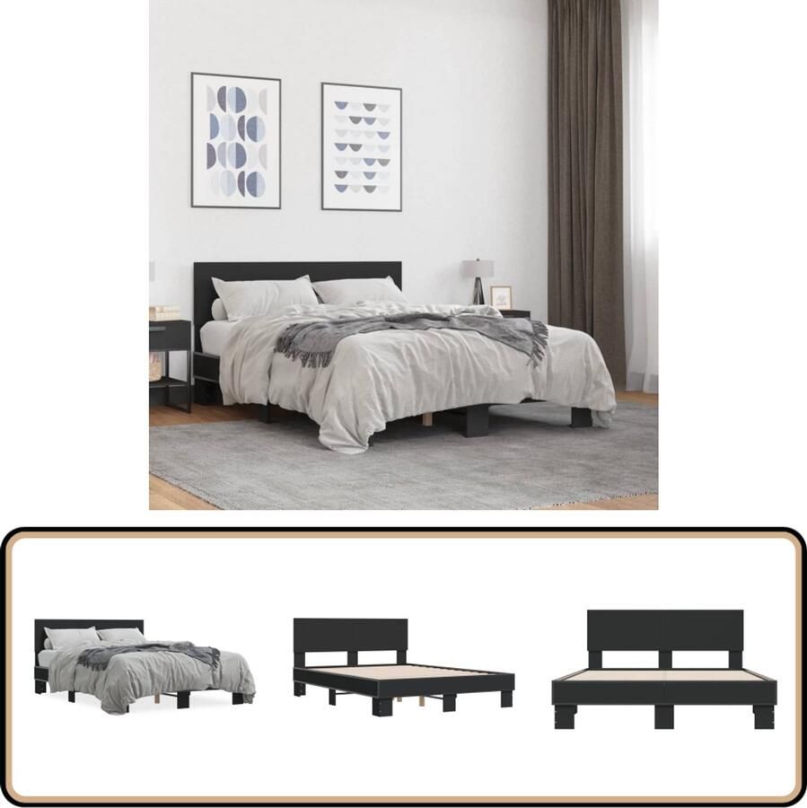 VidaXL Bedframe LED bewerkt hout metaal zwart 140x190 cm