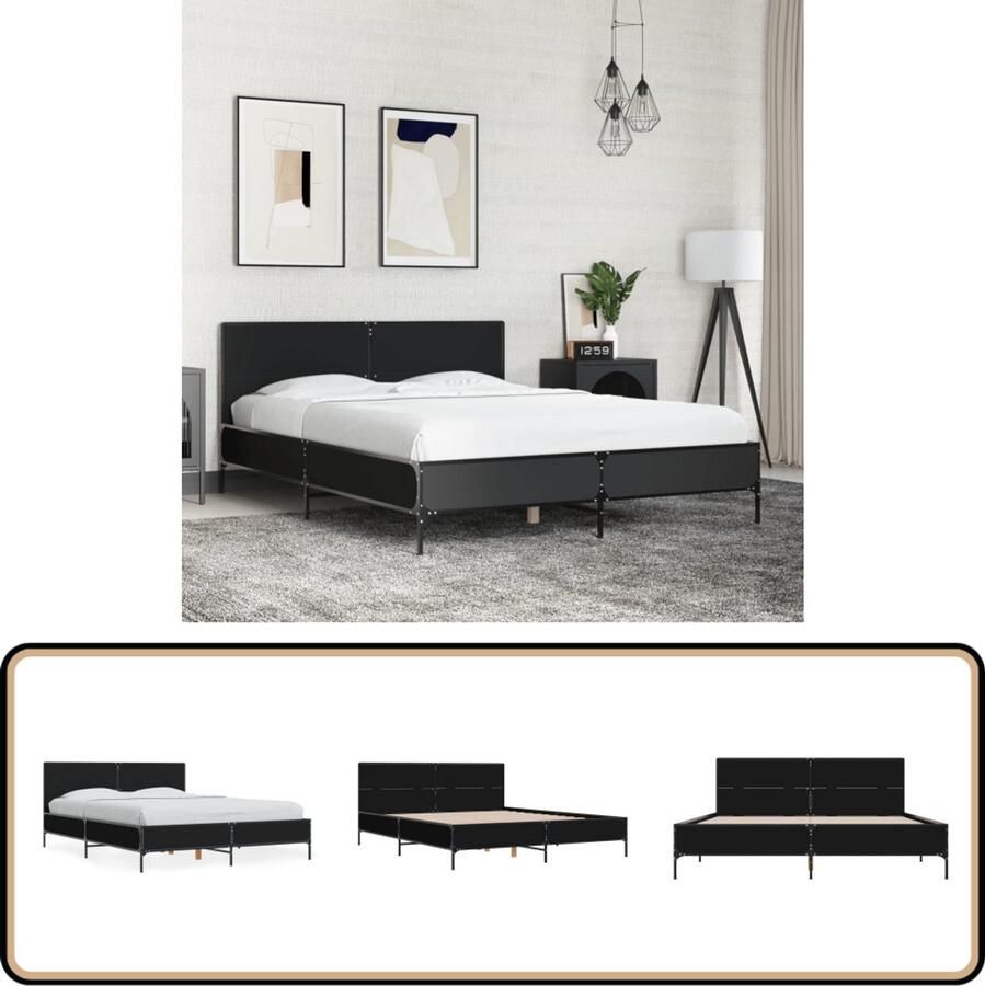 VidaXL Bedframe LED bewerkt hout metaal zwart 140x190 cm