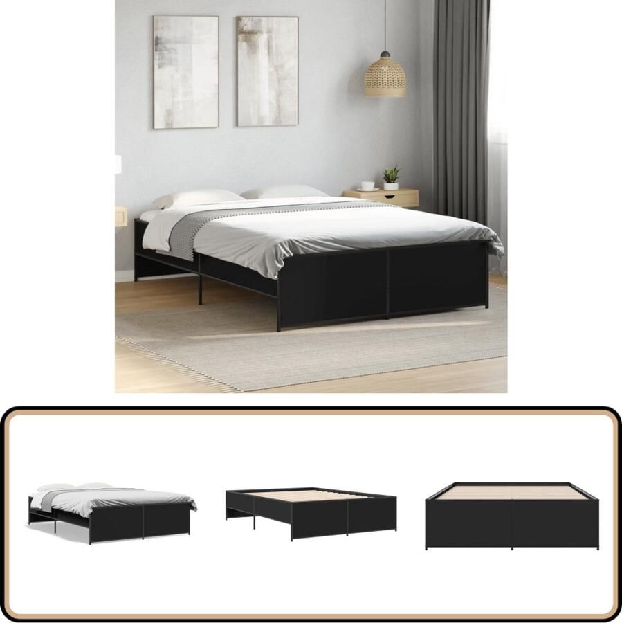 VidaXL Bedframe LED bewerkt hout metaal zwart 140x190 cm
