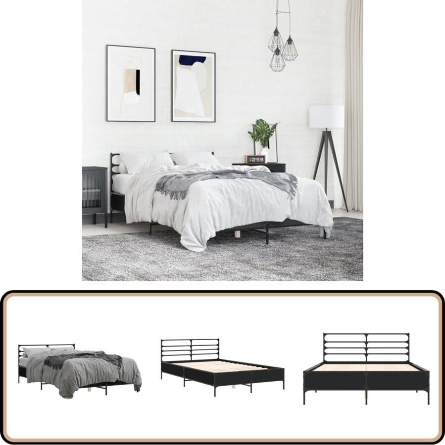 VidaXL Bedframe LED bewerkt hout metaal zwart 140x190 cm