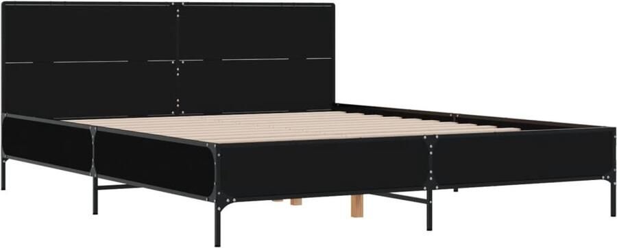 VidaXL -Bedframe-LED-bewerkt-hout-metaal-zwart-140x190-cm - Foto 2