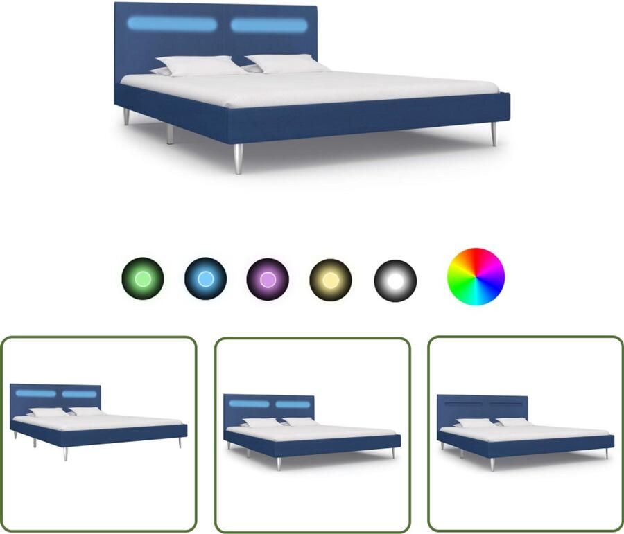 VidaXL Bedframe LED Blauw 160x200 cm Bed Frame Led Strip Bed Tweepersoons Bed Blauwe Bed Houten Bed Stoffen Bed Slaapkamer Meubels