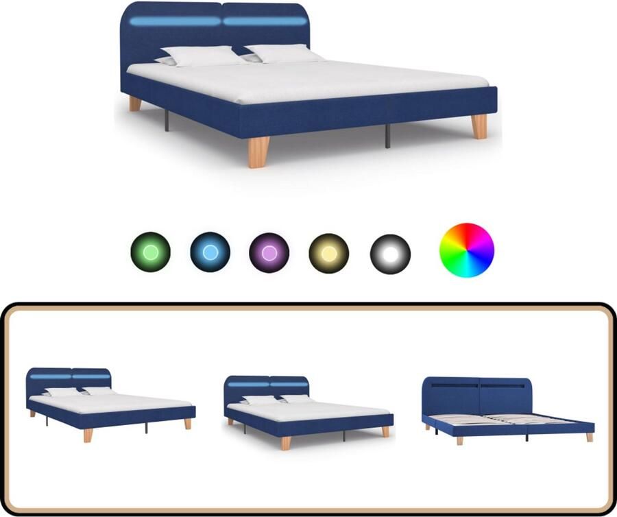 VidaXL Bedframe LED Blauw 180x200 cm Inclusief Afstandsbediening Led Frame Slaapkamer Meubels Tweepersoons Bed Blauwe Bedbank Modern Bed