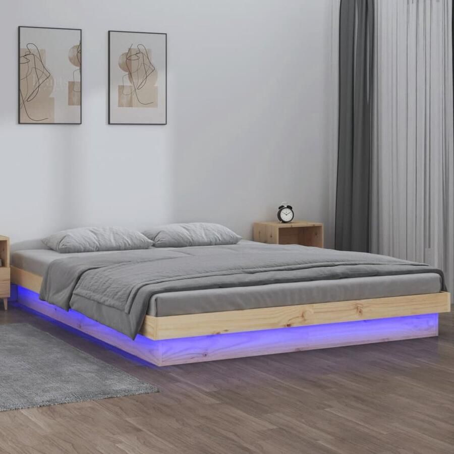 VidaXL Bedframe LED hout 140x190 cm USB-aansluiting Klassieke Bedframe Led Verlichting Grenenhout Bed Houten Bed Usb Aansluiting Slaapkamers - Foto 2
