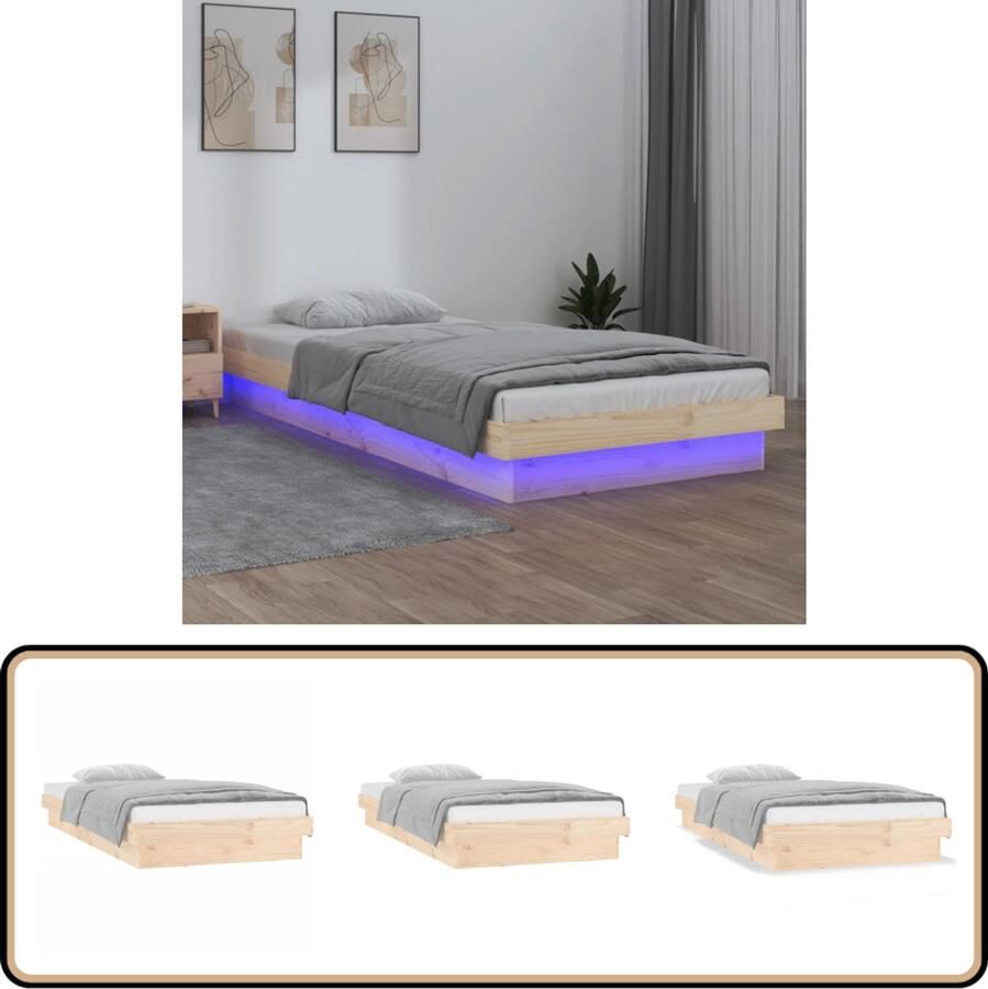 VidaXL Bedframe LED Hout 90x190 cm met USB LED Bedframe Grenenhouten Bed Led Lampjes Usb Aansluiting Bedframe 90x190 Slaapkamers