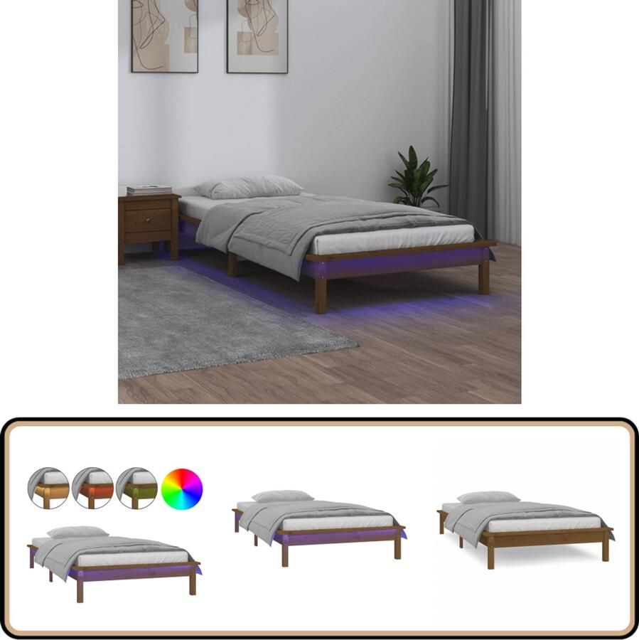 VidaXL Bedframe LED Hout 90x200 cm Honingbruin Houten Bedframe Led Verlichting Honingbruin Bed Tweepersoons Bed Kinderbed