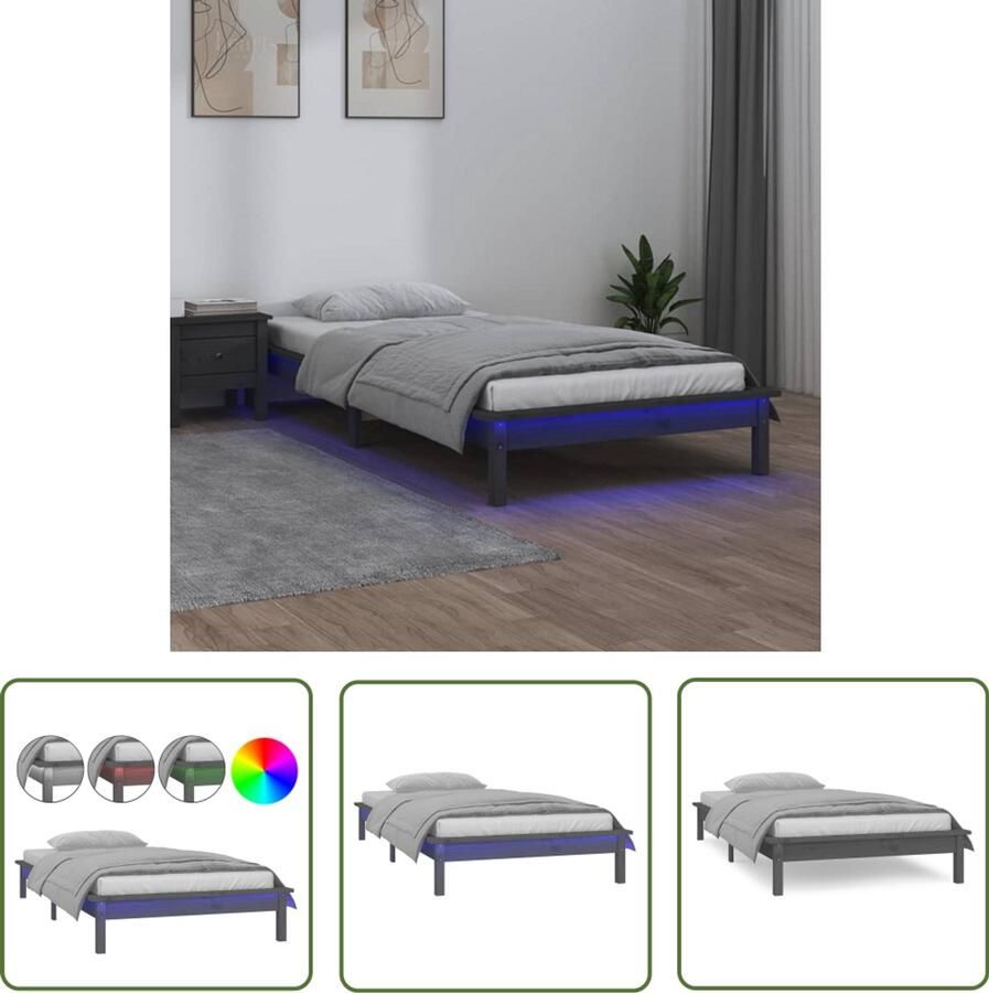 VidaXL Bedframe LED Hout Grijs 100x200 cm Houten Bedframe Led Verlichting Bedframe Met Lampjes Grieze Bedframe Enkelpersoonsbed Tweepersoonsbed Slaapkamersdecoratie