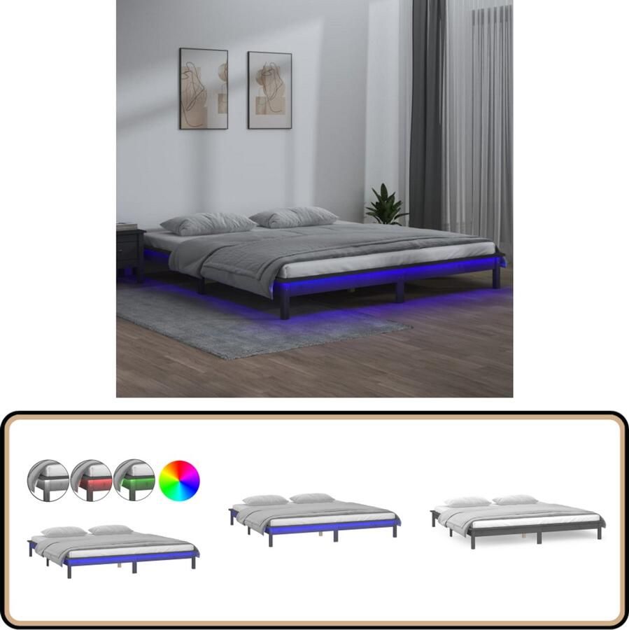 VidaXL Bedframe LED Hout Grijs 120x190 cm Houten Bedframe Led Verlichting Grijs Bedframe Tweepersoons Bed King Size Bed Slaapkamersdecoratie