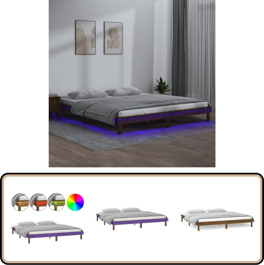 VidaXL Bedframe LED Hout Honingbruin 120x190 cm Houten Bedframe Massief Grenenhout Led Verlichting Tweepersoons Bed Honig Bruin
