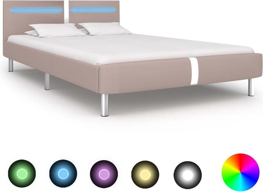 VidaXL Bedframe LED Kunstleer Cappuccino 120x200 cm Led Bedframe Kapstok Slaapkamer Meubels Bedkap Tweepersoonsbed Beige Bed Metal Bed Frame Modern Bed - Foto 2