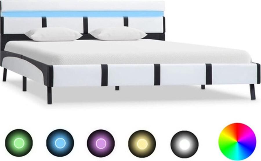 VidaXL Bedframe LED Kunstleer Wit 120x200 cm Platformbed Led Licht Kunstleder Bed Mdf Bed Frame Tweepersoons Bed