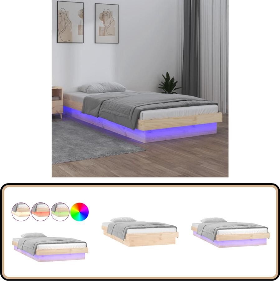 The Living Store Bedframe Grenenhout LED-verlichting Kleurrijk 204 x 93.5 x 21 cm Bedframe Houten Bed Led Verlichting Enkelpersoonlig Bed Grenenhout Bed