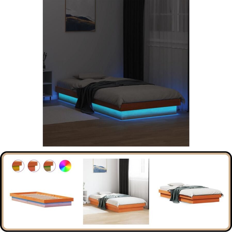 VidaXL Bedframe LED massief grenenhout wasbruin 75x190 cm