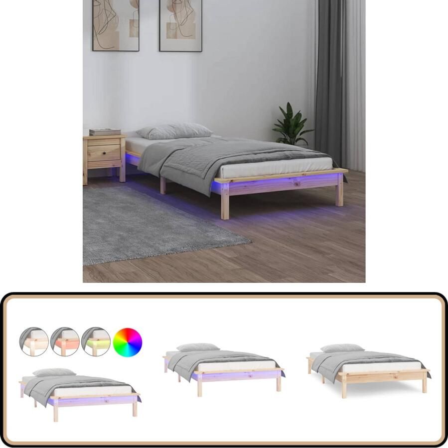VidaXL Bedframe LED Massief Hout 100x200 cm Houten Bedframe Led Verlichting Tweepersoons Bed Rustiek Design Grenenhout Bedframe