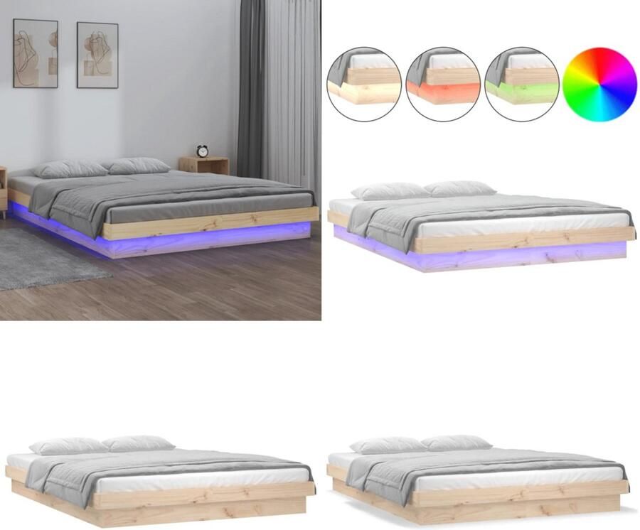 VidaXL Bedframe LED massief hout 120x190 cm Bedframe Bedframes Eenpersoonsbed Bed