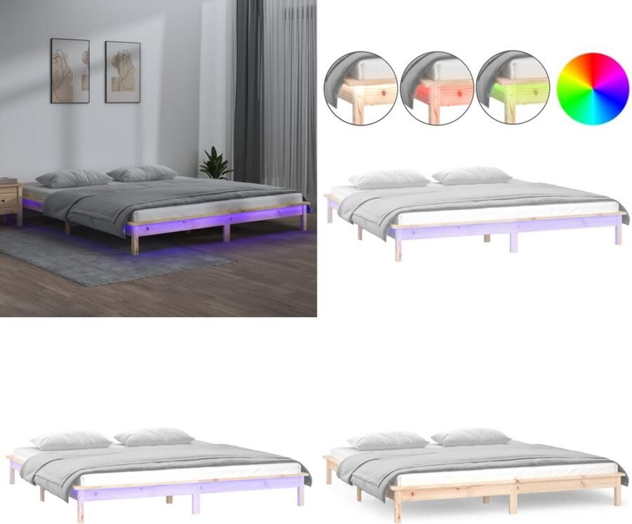 VidaXL Bedframe LED massief hout 135x190 cm Bedframe Bedframes Slaapkamermeubel Bedbasis
