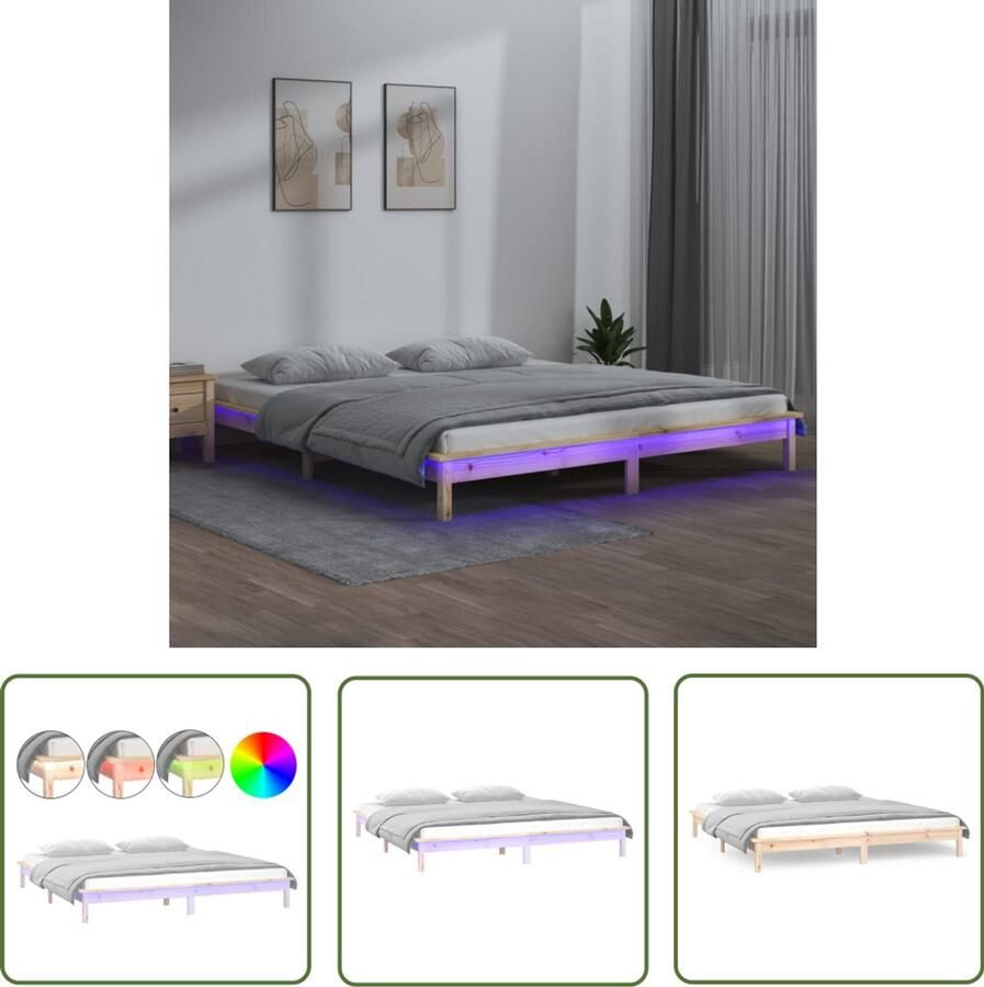 VidaXL Bedframe LED Massief Hout 120x190 cm Houten Bedframe Led Verlichting Massief Grenenhout Tweepersoons Bed King Size Bed Bedroom Furniture Slaapkamers