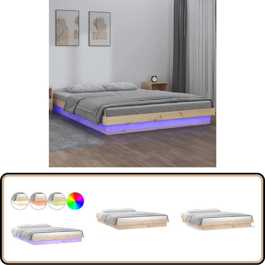 VidaXL Bedframe LED massief hout 120x190 cm LED Bedframe Houten Bedframe Grenenhouten Bedframe Tweepersoonsbed Klein Dubbel Bed