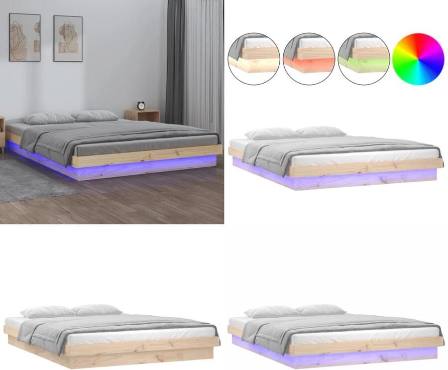 VidaXL Bedframe LED massief hout 120x200 cm Bedframe Bedframes Eenpersoonsbed Bed
