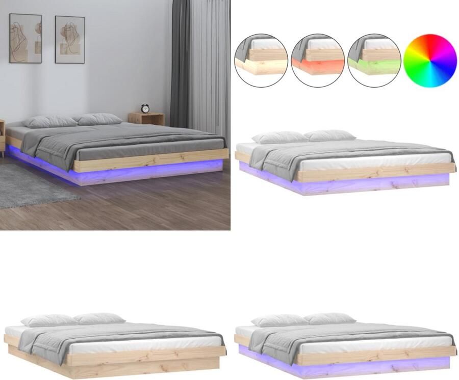 VidaXL Bedframe LED massief hout 135x190 cm Bedframe Bedframes Eenpersoonsbed Bed