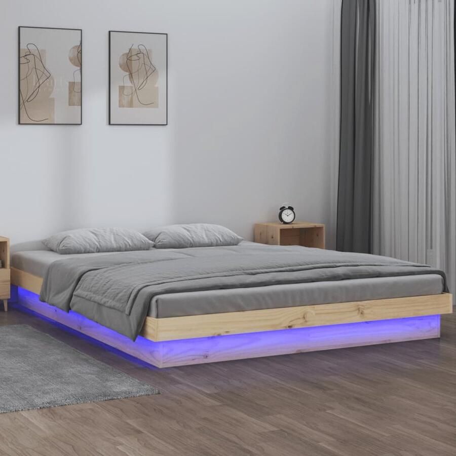 VidaXL Bedframe LED Massief Hout 135x190 cm Bedframe Led Lampen Grenenhout Bed Houten Bed Tweepersoonsbed Slaapkamersdecoratie Usb Aansluiting - Foto 2