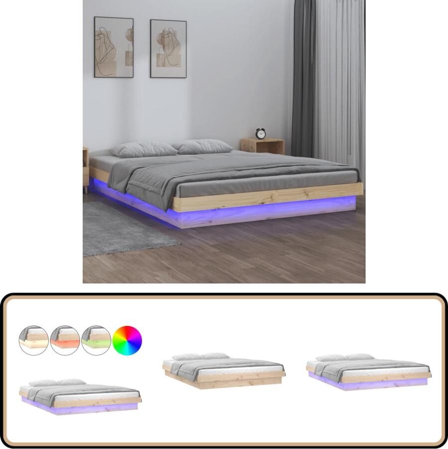 VidaXL Bedframe LED Massief Hout 135x190 cm Bedframe Led Lampen Grenenhout Bed Houten Bed Tweepersoonsbed Slaapkamersdecoratie Usb Aansluiting