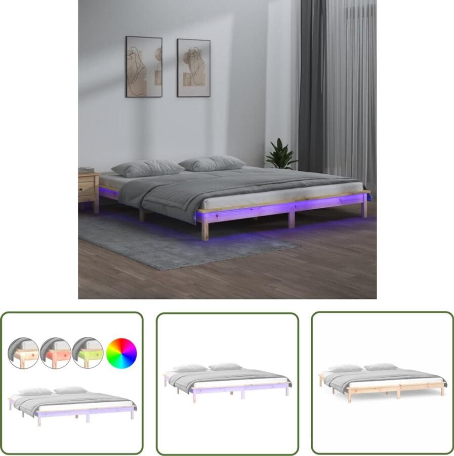 VidaXL Bedframe LED Massief Hout 140x190 cm Houten Bedframe Led Verlichting Grenenhout Stapelbaar Bed Slaapcomfort Modern Bed Bedroom Furniture