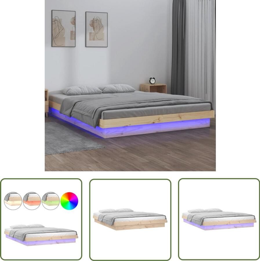 VidaXL Bedframe LED Massief Hout 180x200 cm Klassieke Bedframe Led Verlichting Grenenhout Bedframe Rustic Bedframe Bedroom Furniture King Size Bed
