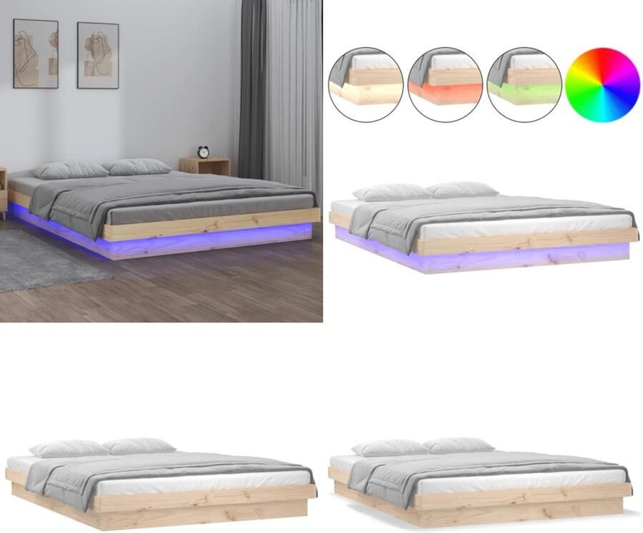 VidaXL Bedframe LED massief hout 200x200 cm Bedframe Bedframes Eenpersoonsbed Bed