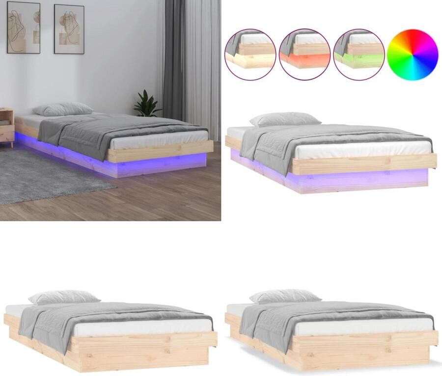 VidaXL Bedframe LED massief hout 75x190 cm Bedframe Bedframes Eenpersoonsbed Bed