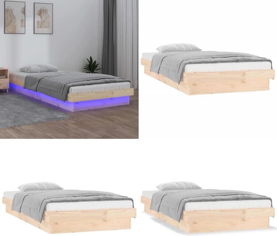 VidaXL Bedframe LED massief hout 90x190 cm Bedframe Bedframes Eenpersoonsbed Bed