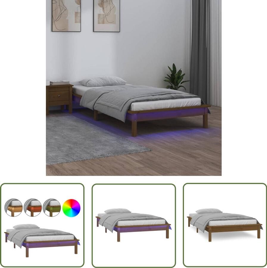 VidaXL Bedframe LED Massief Hout 90x190 cm Houten Bedframe Led Verlichting Grenenhout Bed Massief Hout Bed Stapelbaar Bed Tweepersoons Bed King Size Bed Single Bed