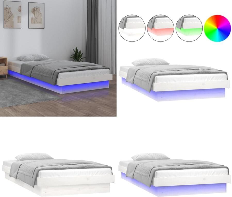 VidaXL Bedframe LED massief hout wit 100x200 cm Bedframe Bedframes Eenpersoonsbed Bed