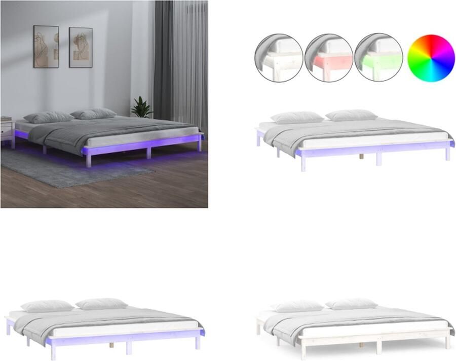 VidaXL Bedframe LED massief hout wit 120x190 cm 4FT Small Double Bedframe Bedframes Slaapkamermeubel Bedbasis