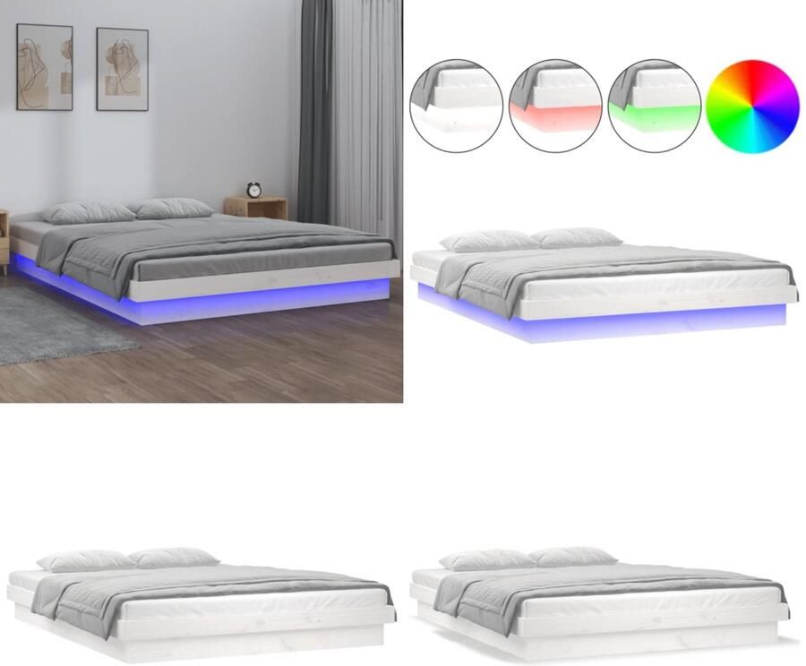 VidaXL Bedframe LED massief hout wit 120x190 cm Bedframe Bedframes Eenpersoonsbed Bed