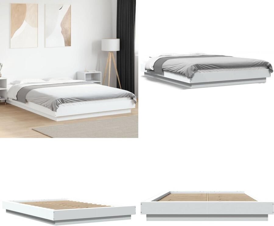 VidaXL Bedframe LED massief hout wit 120x200 cm Bedframe Bedframes Bed Bedbodem