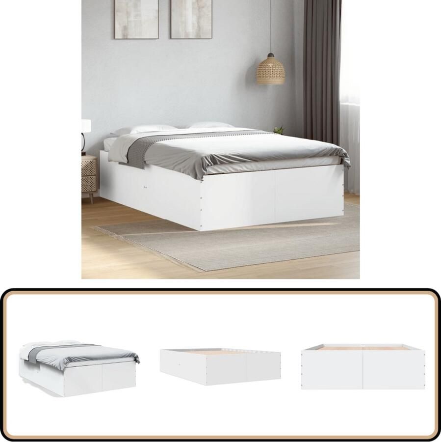 VidaXL -Bedframe-LED-massief-hout-wit-120x200-cm