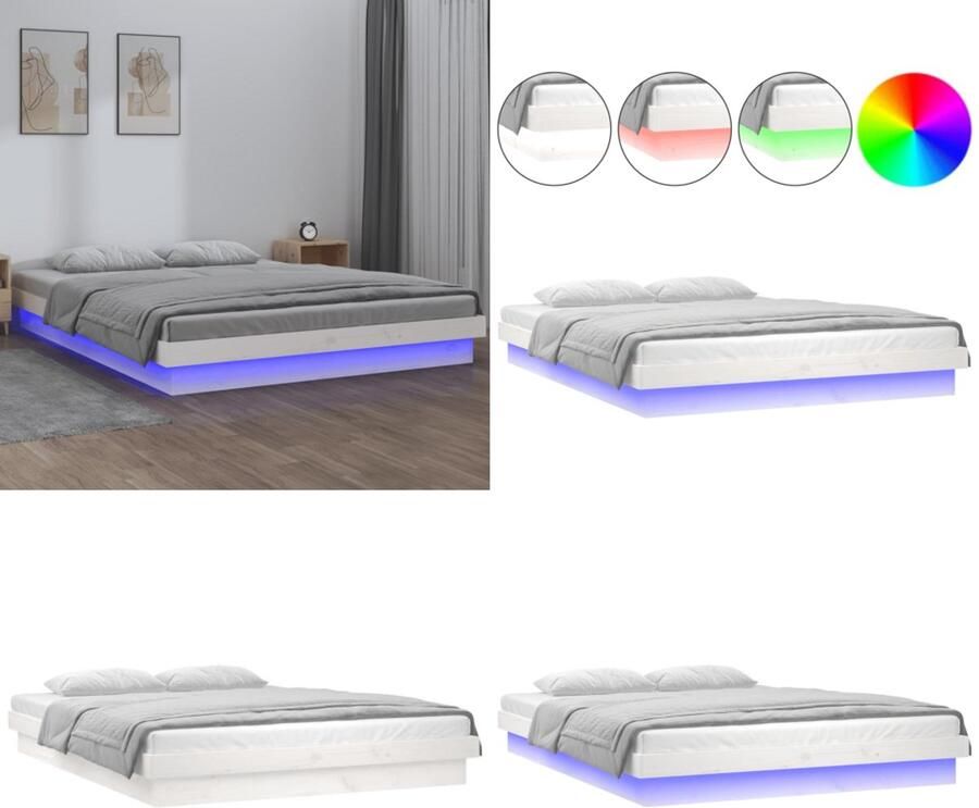 VidaXL Bedframe LED massief hout wit 135x190 cm Bedframe Bedframes Eenpersoonsbed Bed
