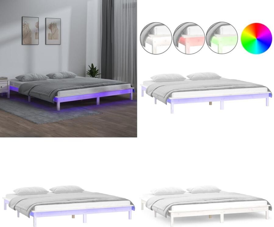 VidaXL Bedframe LED massief hout wit 140x190 cm Bedframe Bedframes Slaapkamermeubel Bedbasis