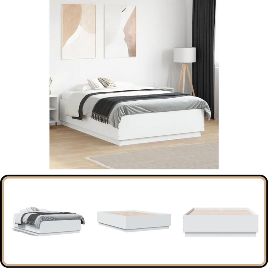 VidaXL Bedframe LED massief hout wit 140x190 cm
