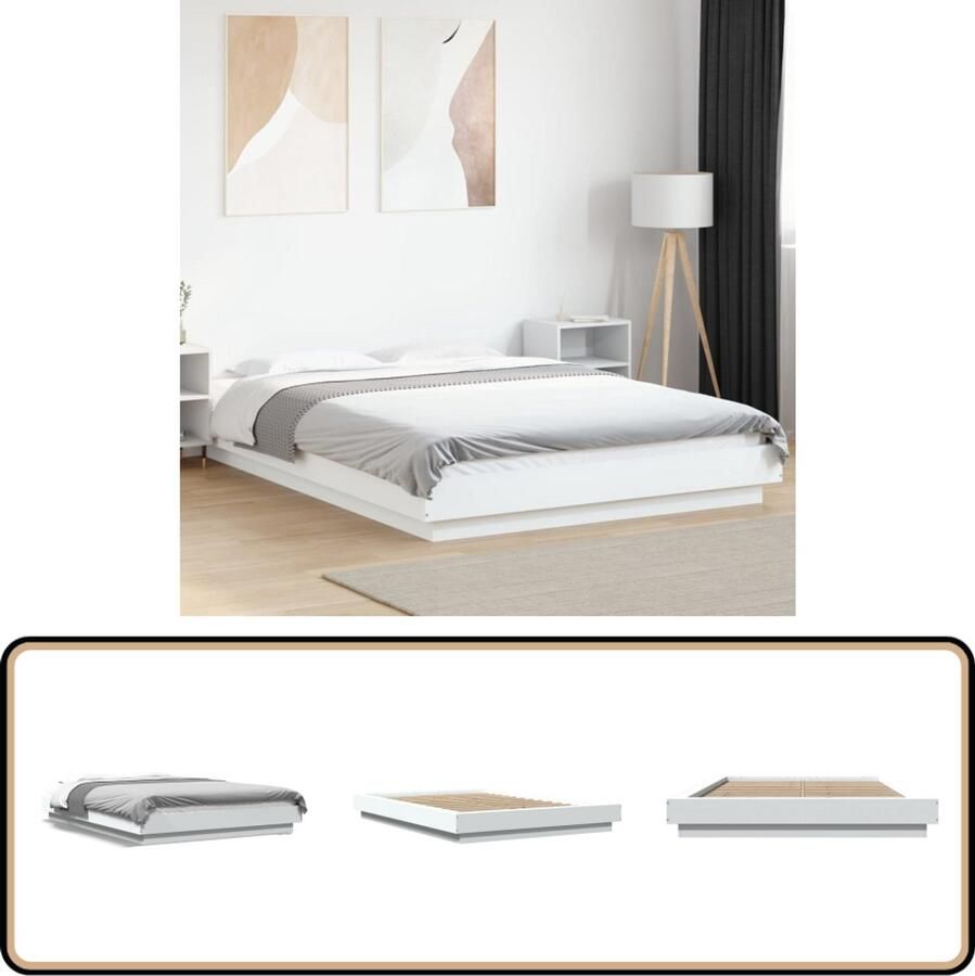 VidaXL Bedframe LED massief hout wit 140x190 cm