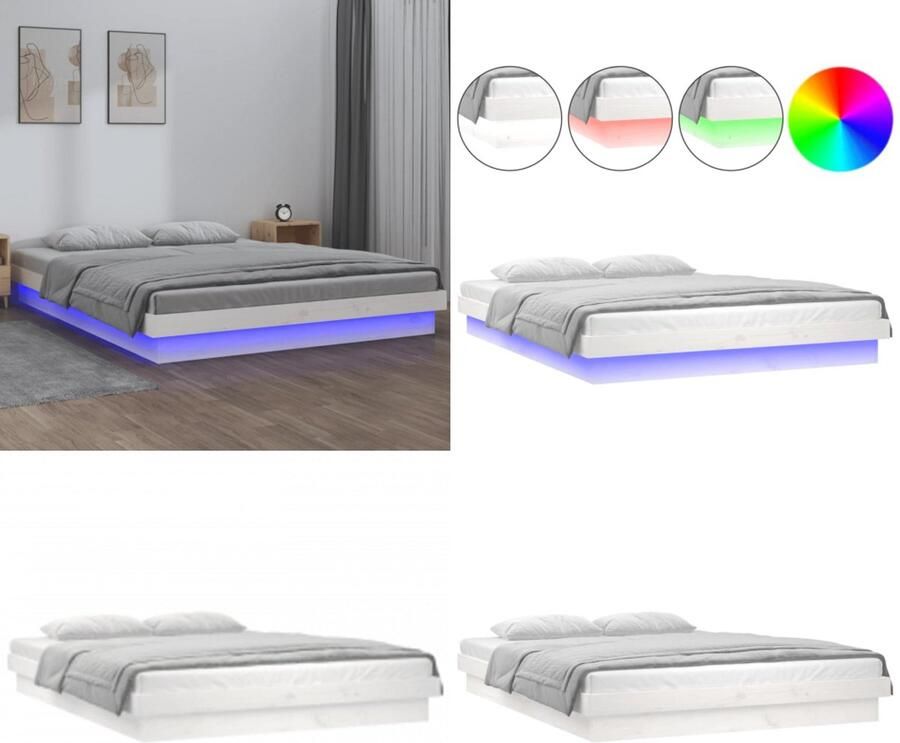 VidaXL Bedframe LED massief hout wit 200x200 cm Bedframe Bedframes Eenpersoonsbed Bed