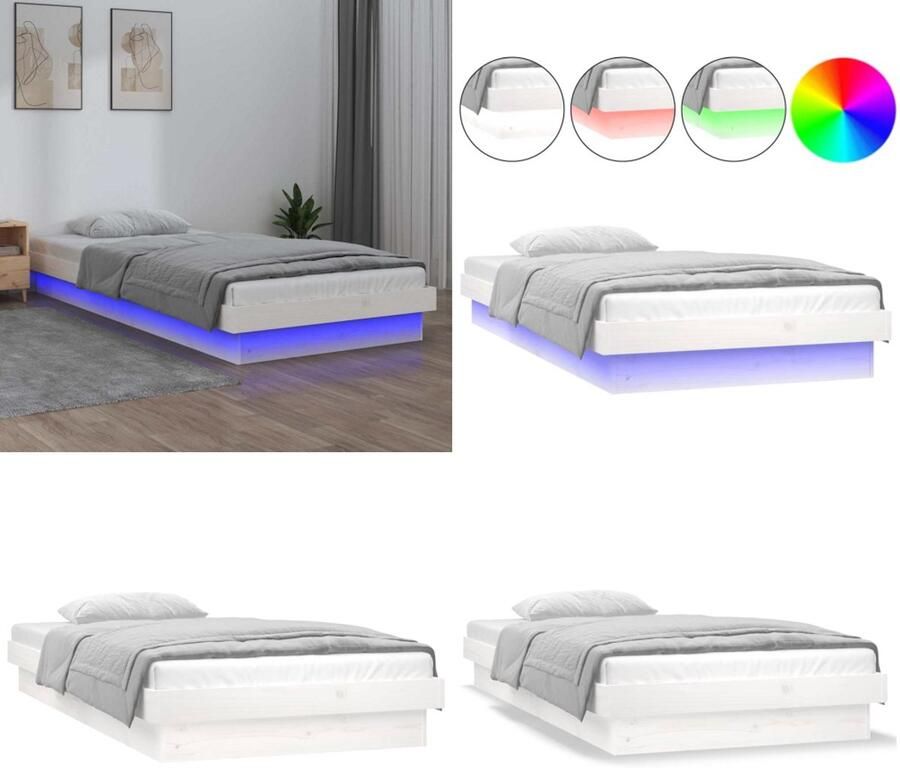 VidaXL Bedframe LED massief hout wit 75x190 cm Bedframe Bedframes Eenpersoonsbed Bed