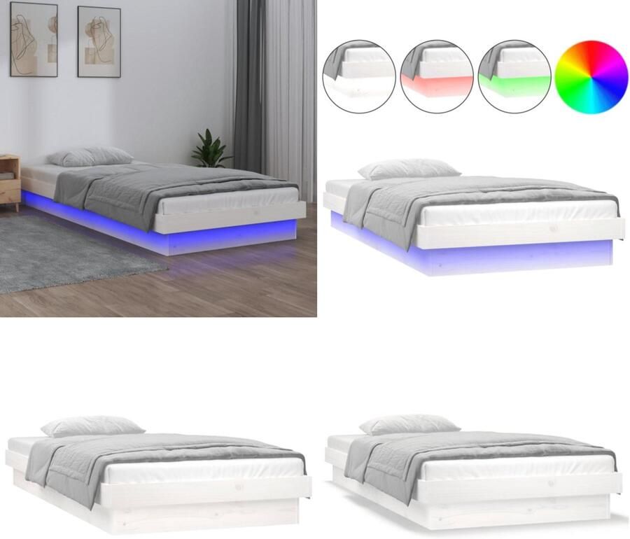VidaXL Bedframe LED massief hout wit 90x190 cm Bedframe Bedframes Eenpersoonsbed Bed